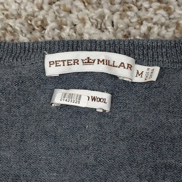 Peter Millar Sweater Mens Medium Grey Merino Wool V-Neck Golf Logo READ - Picture 5 of 7